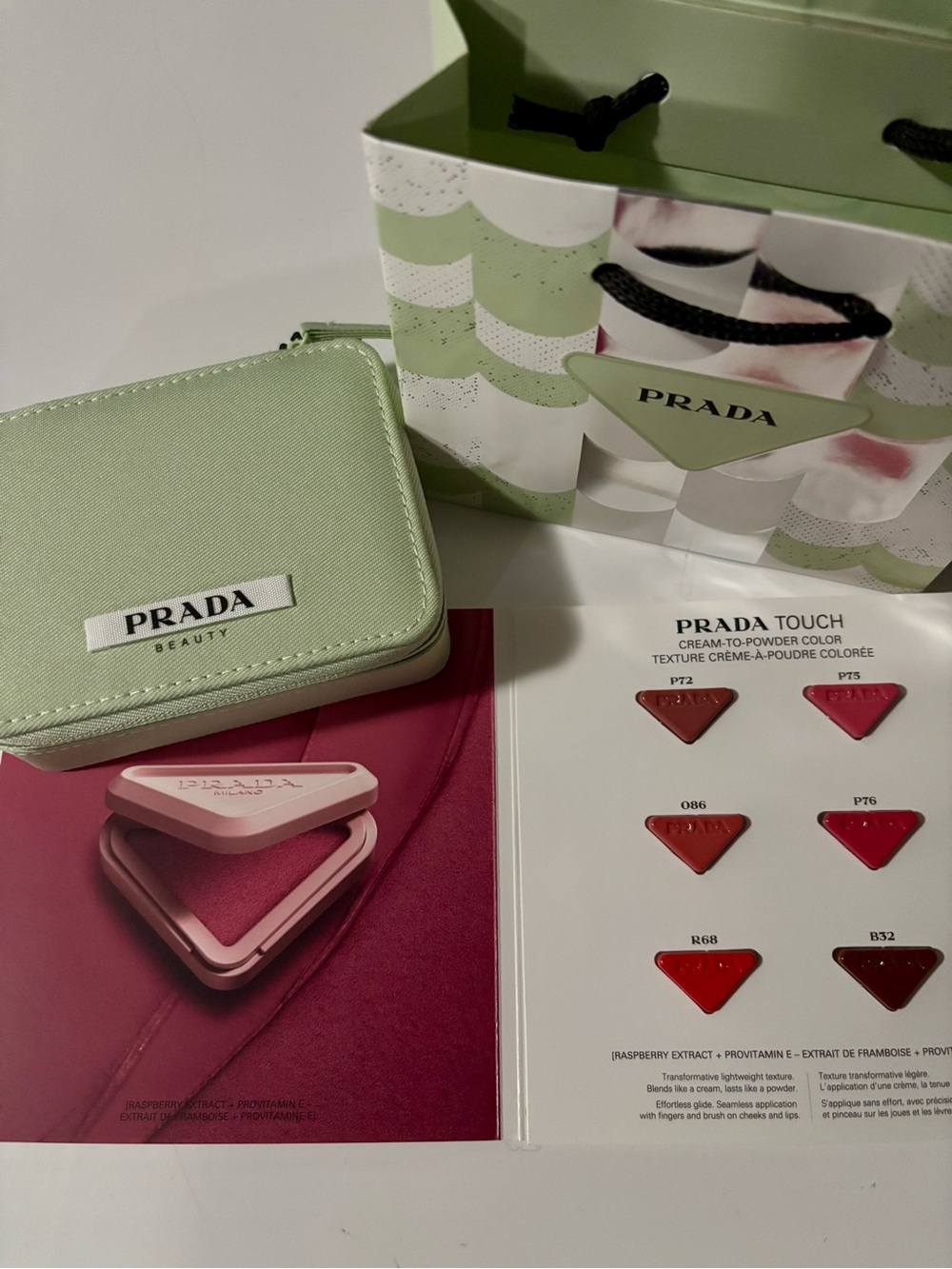 NWT Prada Mini Vanity zip box, 6-Color sample Touch Blush Palette and Mini bag